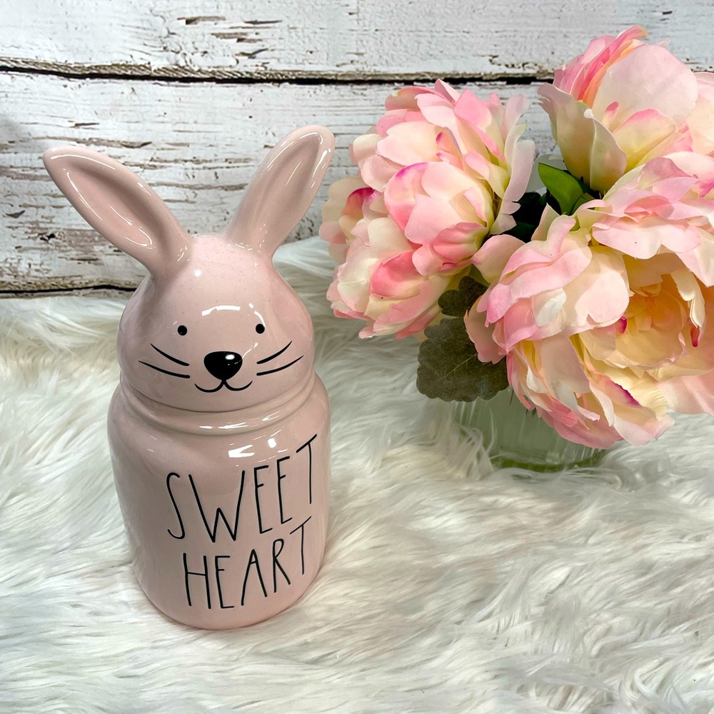 Rae Dunn bunny jar with lid small pink NWOT